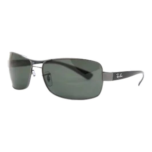 "Details of Rb 3379I eyeglasses by EssilorLuxottica. Designed for males, featuring a Grey Rectangle frame in Full Rim style, crafted from Metal with Glass lenses in Green. Provides 100% UV Protection."